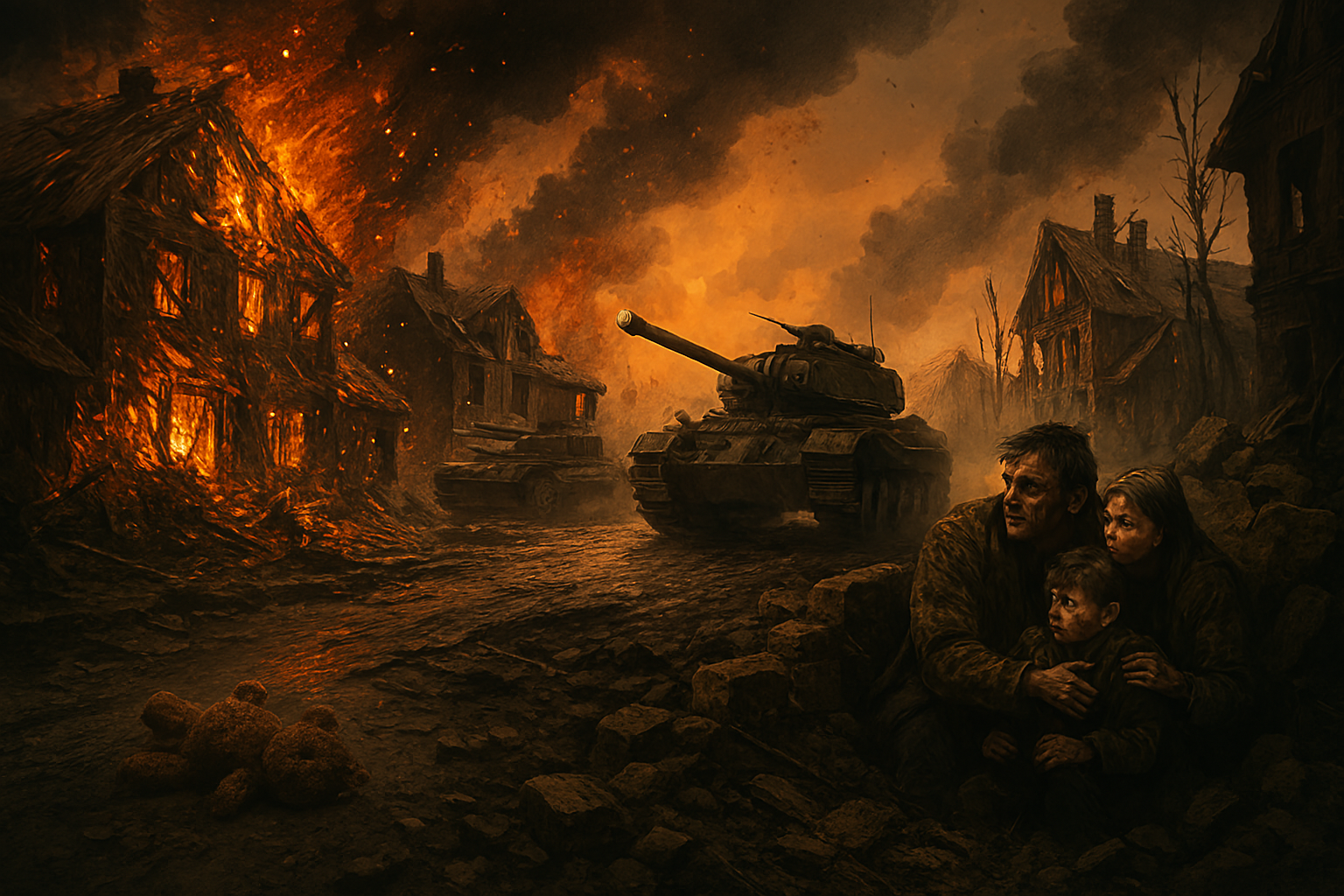 A war-torn village w